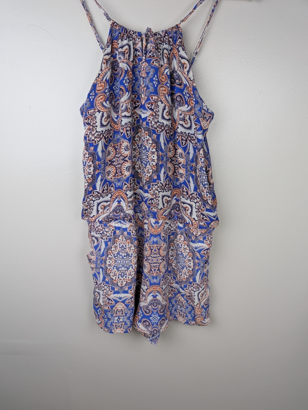 Parker Morello Silk Paisley Boho Halter Romper Shorts Blue Size M Resort Wear